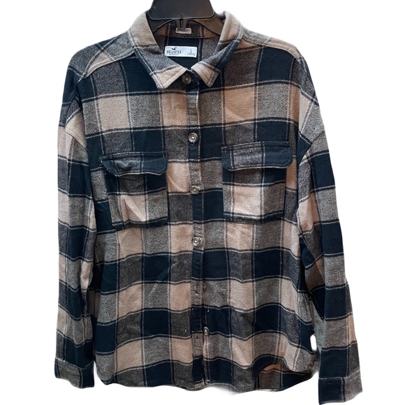 ❤️ HOLLISTER PLAID FLANNEL BOYFRIEND BUTTON DOWN SHIRT SIZE LARGE - Picture 1 of 5